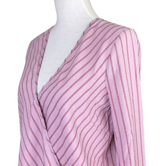 BCBGMAXAZRIA NWT Mauve Pink Monochrome Stripe Long Sleeve Hi Low Wrap Blouse - Picture 8 of 15